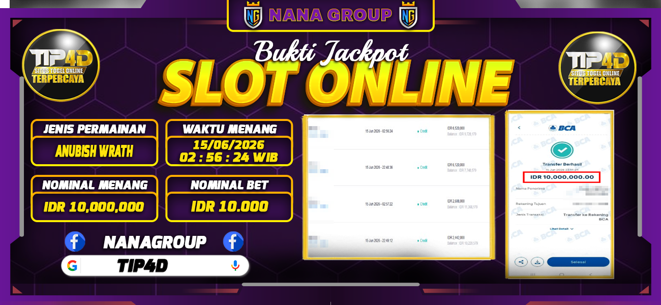 Bukti Kemenangan Besar Dibayar lunas Member TIP4D RP 10.000.000, 16 Juni 2026