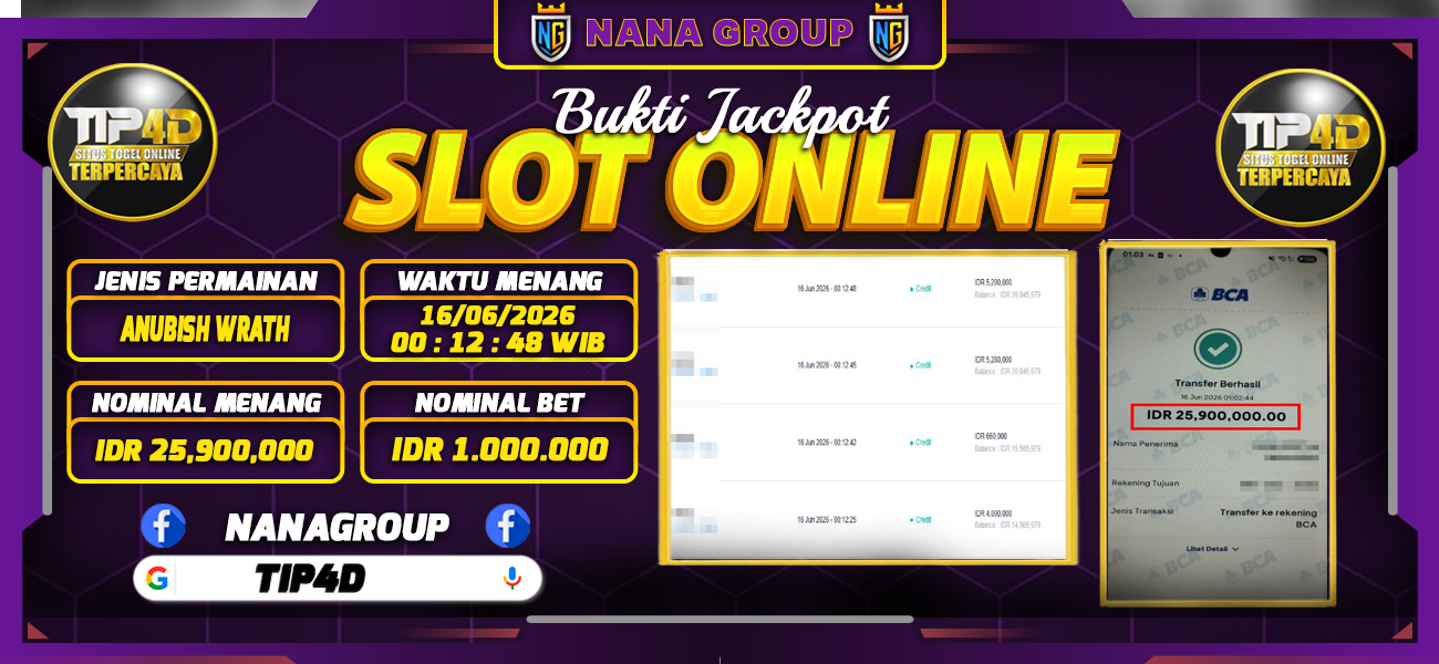 Bukti Kemenangan Besar Dibayar lunas Member TIP4D RP 25.900.000, 16 Juni 2026