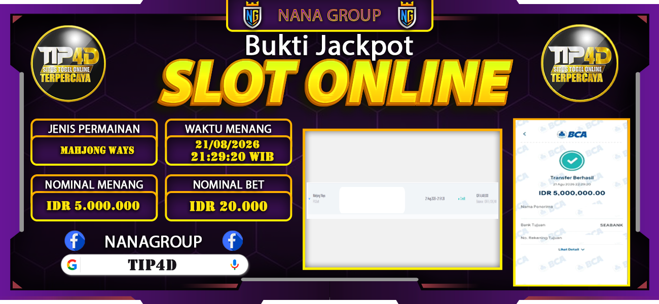 Bukti Kemenangan Besar Dibayar lunas Member TIP4D RP 5.000.000, 21 Agustus 2026