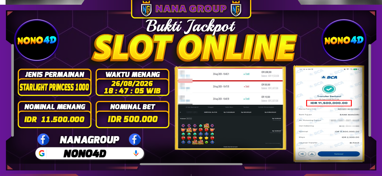 Bukti Kemenangan Besar Dibayar lunas Member NONO4D RP 11.500.000, 26 Agustus 2026