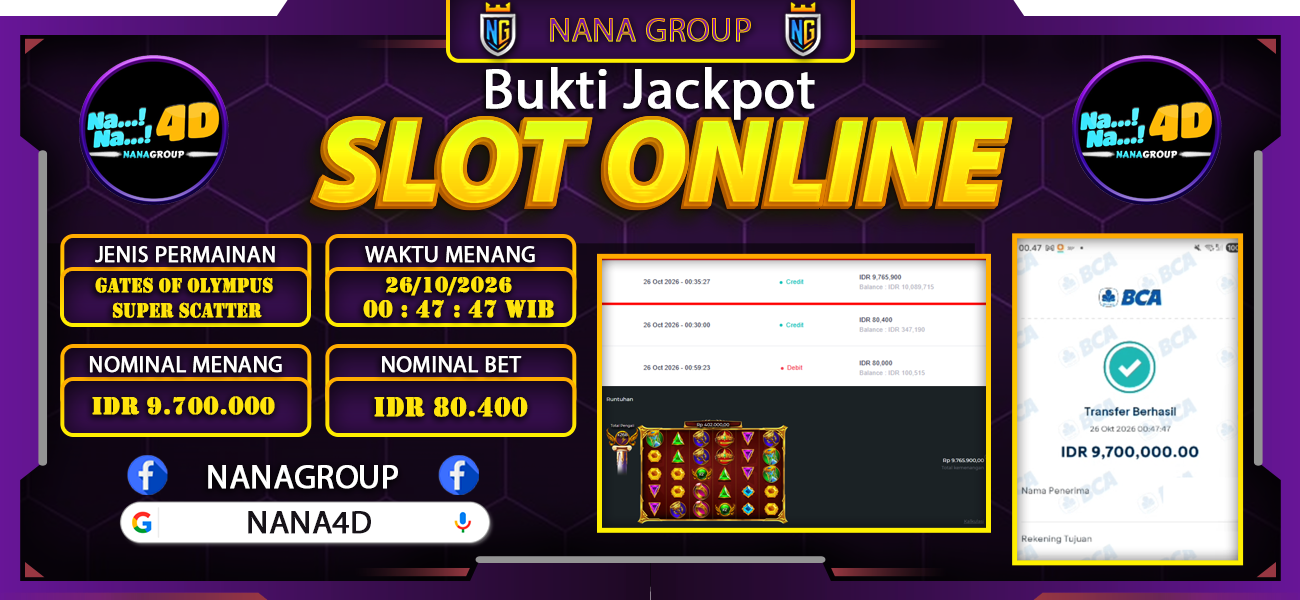 Bukti Kemenangan Besar Dibayar lunas Member NANA4D RP 9.700.000, 26 Oktober 2026