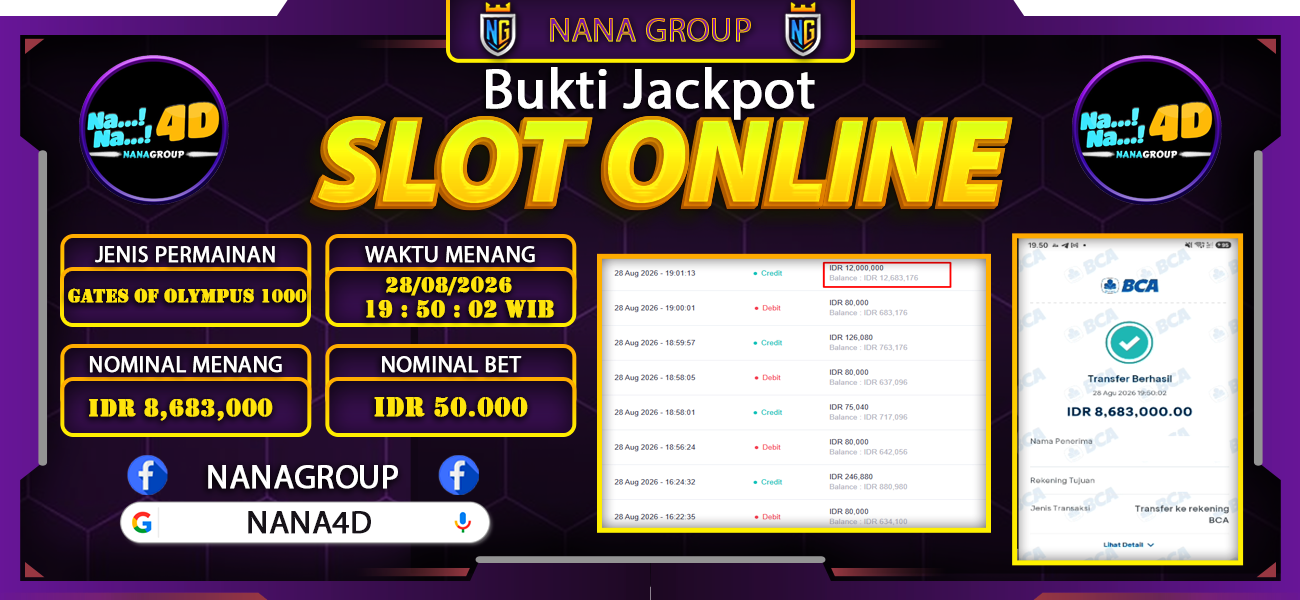 Bukti Kemenangan Besar Dibayar lunas Member NANA4D RP 8.683.000, 28 Agustus 2026