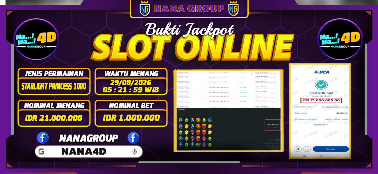 Bukti Kemenangan Besar Dibayar lunas Member NANA4D RP 21.000.000, 29 Agustus 2026