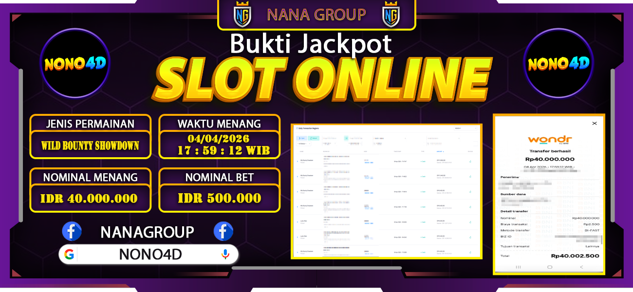 Bukti Kemenangan Besar Dibayar lunas Member NONO4D RP 40.000.000, 4 April 2026